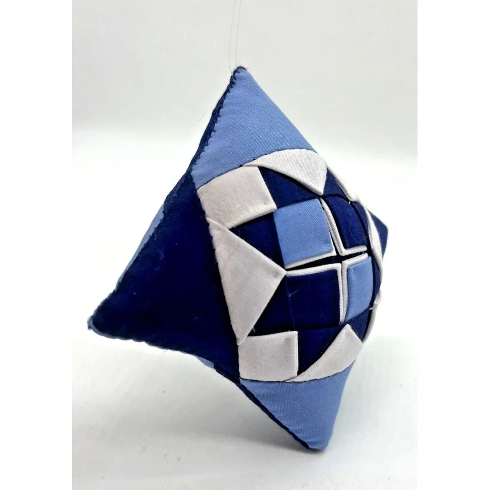Quilted Christmas Ornament Mini Pillow Blue & White Patchwork Lao Song Vintage